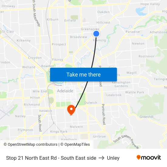Stop 21 North East Rd - South East side to Unley map
