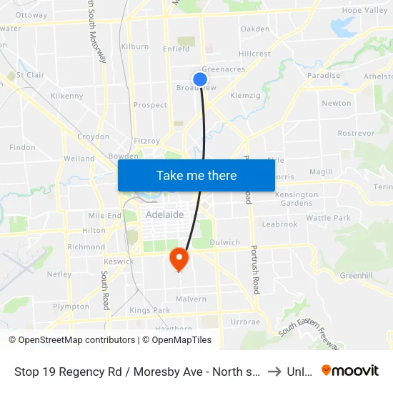 Stop 19 Regency Rd / Moresby Ave - North side to Unley map