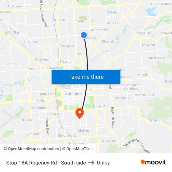 Stop 18A Regency Rd - South side to Unley map