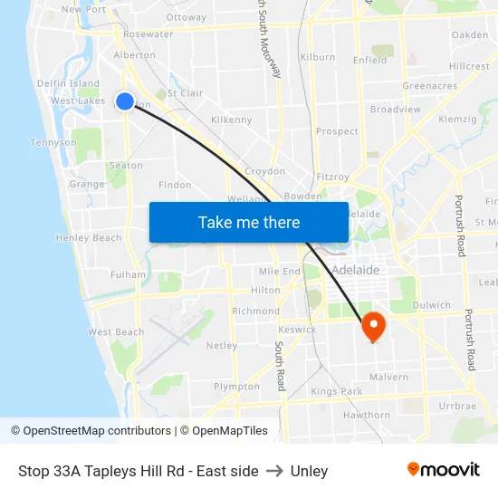 Stop 33A Tapleys Hill Rd - East side to Unley map