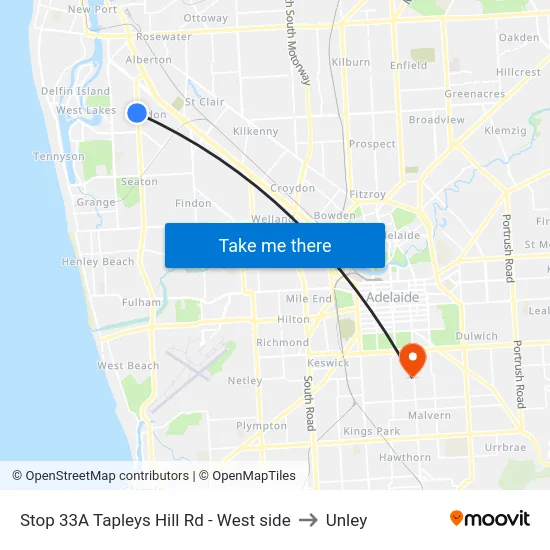 Stop 33A Tapleys Hill Rd - West side to Unley map
