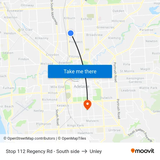 Stop 112 Regency Rd - South side to Unley map