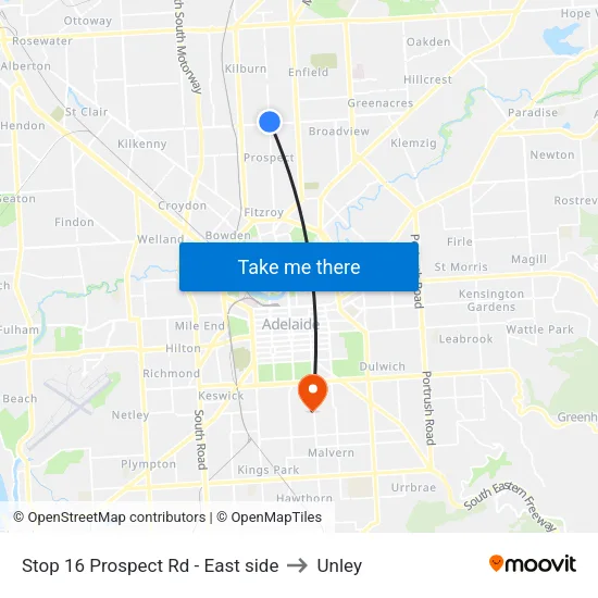 Stop 16 Prospect Rd - East side to Unley map