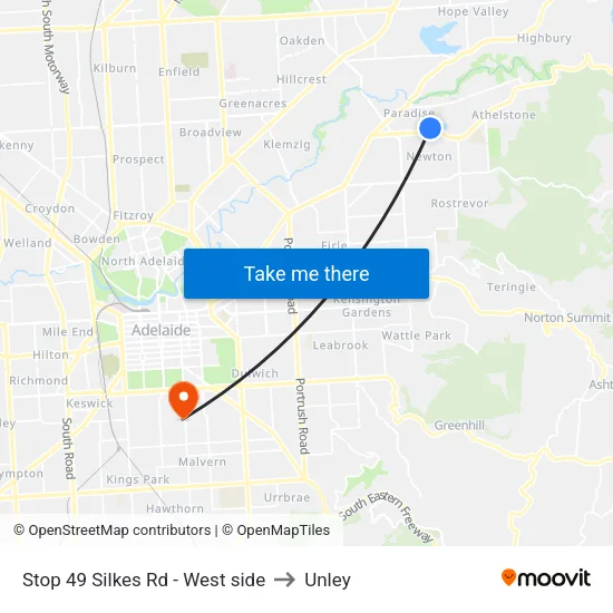 Stop 49 Silkes Rd - West side to Unley map