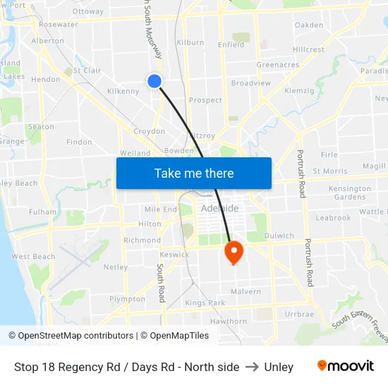 Stop 18 Regency Rd / Days Rd - North side to Unley map