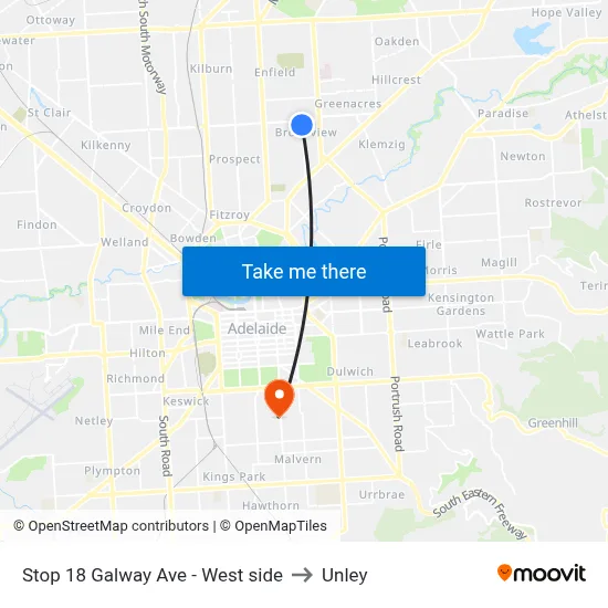 Stop 18 Galway Ave - West side to Unley map