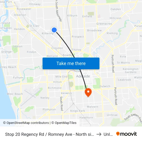 Stop 20 Regency Rd / Romney Ave - North side to Unley map