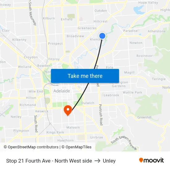 Stop 21 Fourth Ave - North West side to Unley map