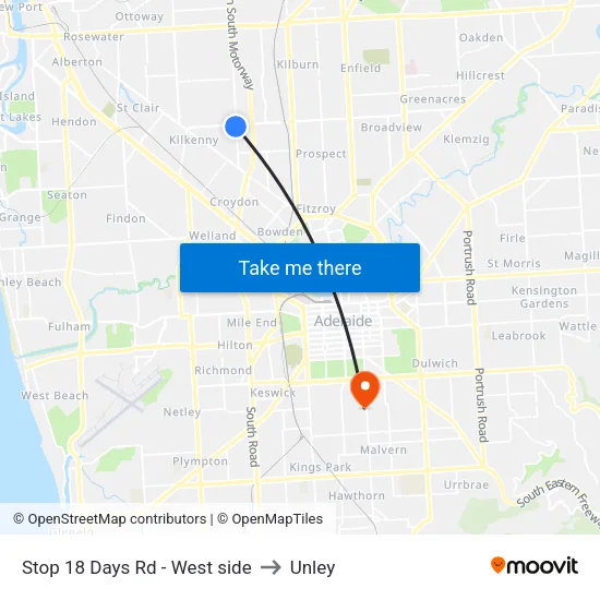Stop 18 Days Rd - West side to Unley map