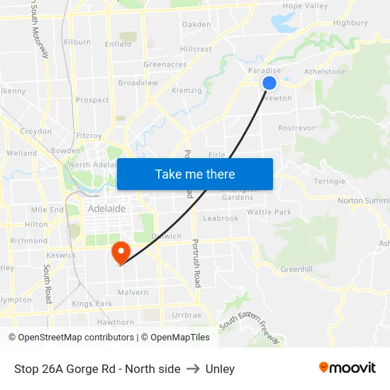 Stop 26A Gorge Rd - North side to Unley map