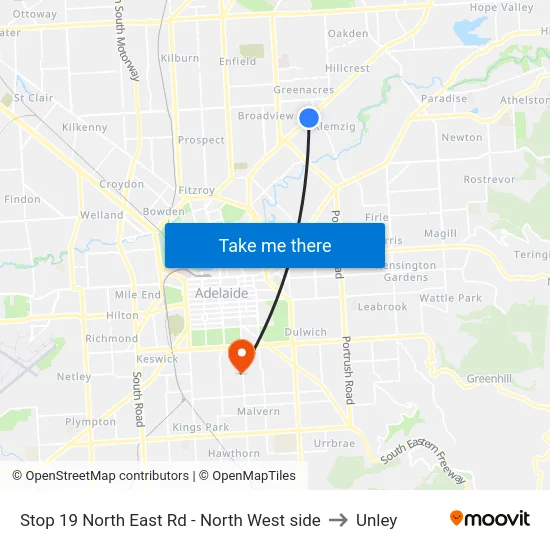 Stop 19 North East Rd - North West side to Unley map