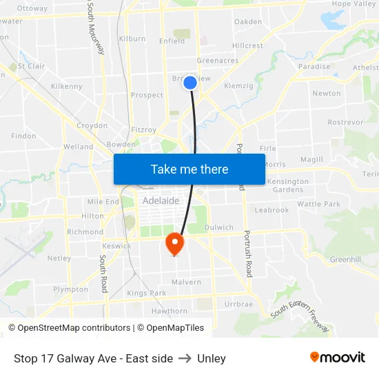 Stop 17 Galway Ave - East side to Unley map