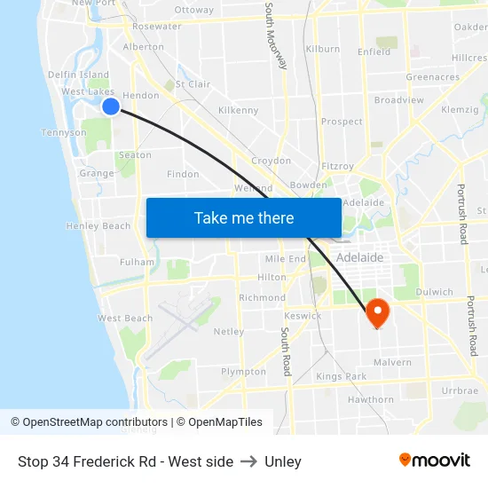Stop 34 Frederick Rd - West side to Unley map