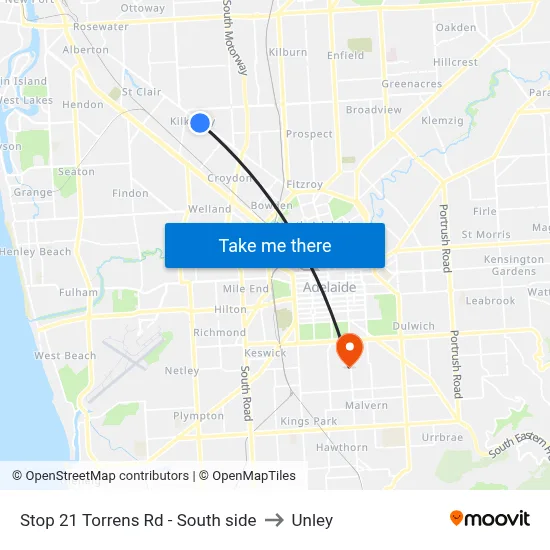 Stop 21 Torrens Rd - South side to Unley map
