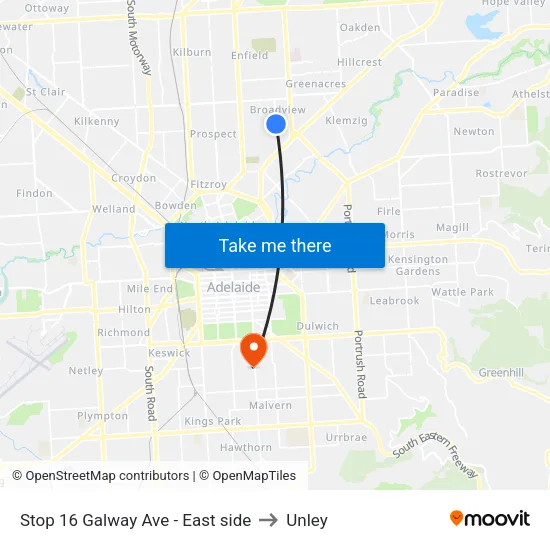 Stop 16 Galway Ave - East side to Unley map