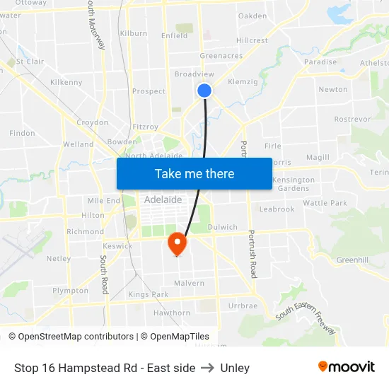 Stop 16 Hampstead Rd - East side to Unley map
