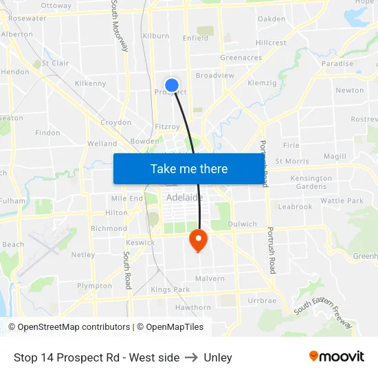 Stop 14 Prospect Rd - West side to Unley map