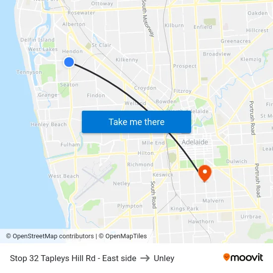 Stop 32 Tapleys Hill Rd - East side to Unley map
