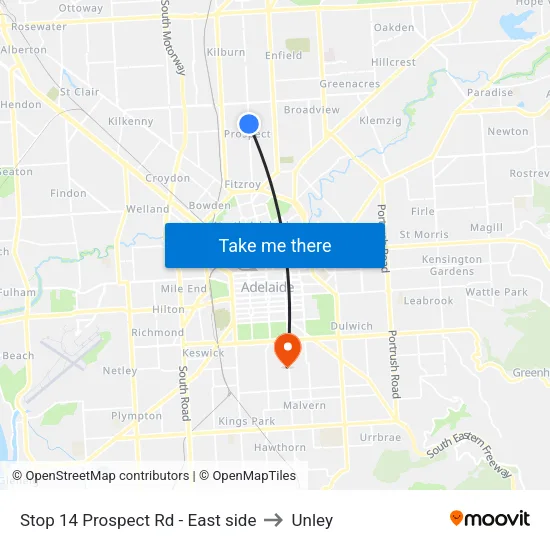 Stop 14 Prospect Rd - East side to Unley map