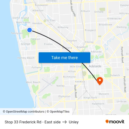 Stop 33 Frederick Rd - East side to Unley map