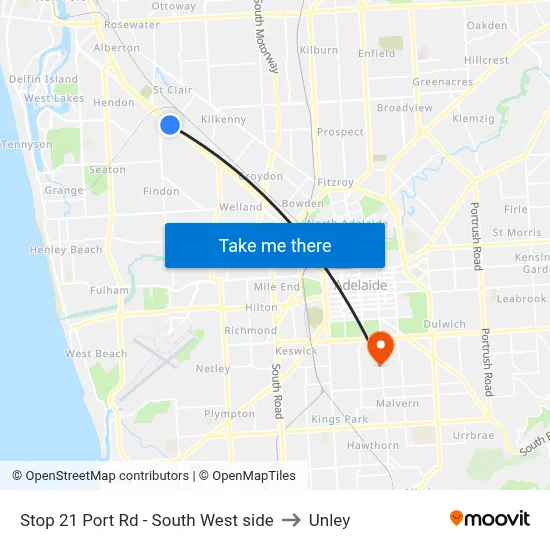 Stop 21 Port Rd - South West side to Unley map