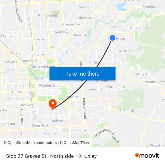 Stop 37 Graves St - North side to Unley map