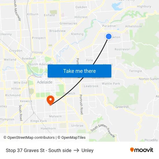 Stop 37 Graves St - South side to Unley map