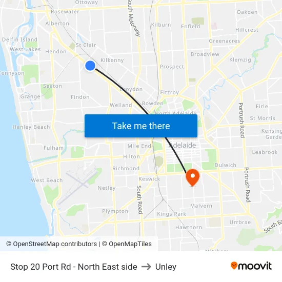 Stop 20 Port Rd - North East side to Unley map