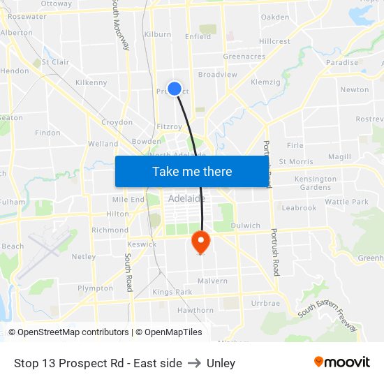 Stop 13 Prospect Rd - East side to Unley map