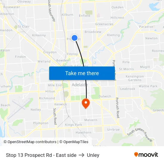 Stop 13 Prospect Rd - East side to Unley map