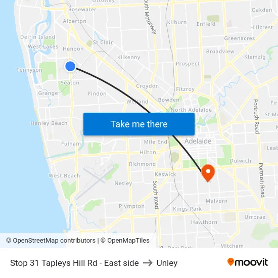 Stop 31 Tapleys Hill Rd - East side to Unley map