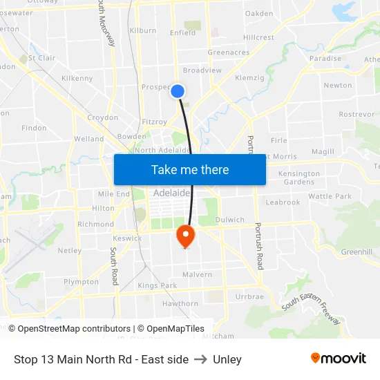 Stop 13 Main North Rd - East side to Unley map