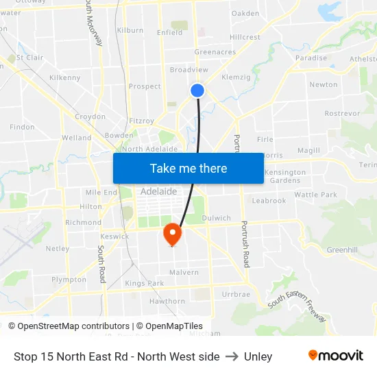 Stop 15 North East Rd - North West side to Unley map