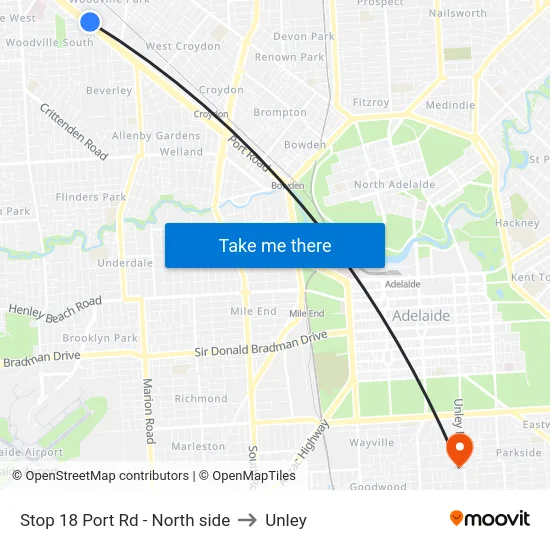 Stop 18 Port Rd - North side to Unley map
