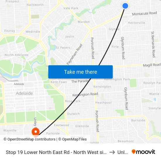 Stop 19 Lower North East Rd - North West side to Unley map
