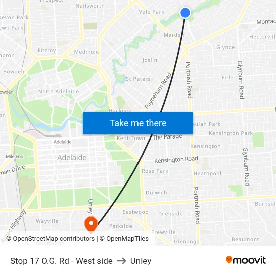 Stop 17 O.G. Rd - West side to Unley map