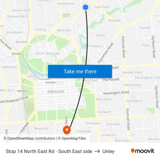 Stop 14 North East Rd - South East side to Unley map