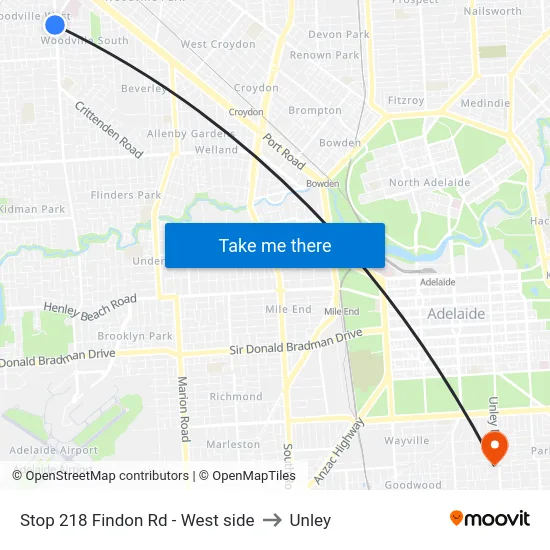 Stop 218 Findon Rd - West side to Unley map