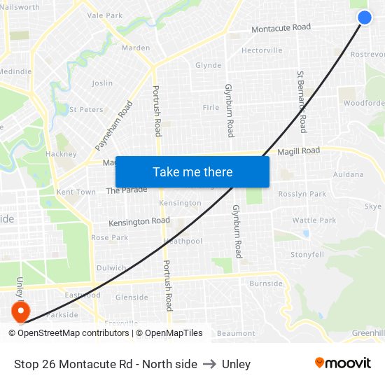 Stop 26 Montacute Rd - North side to Unley map