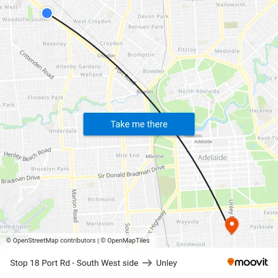 Stop 18 Port Rd - South West side to Unley map