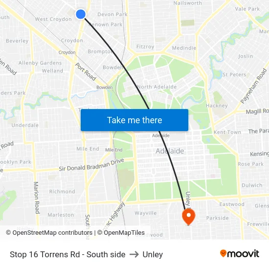 Stop 16 Torrens Rd - South side to Unley map