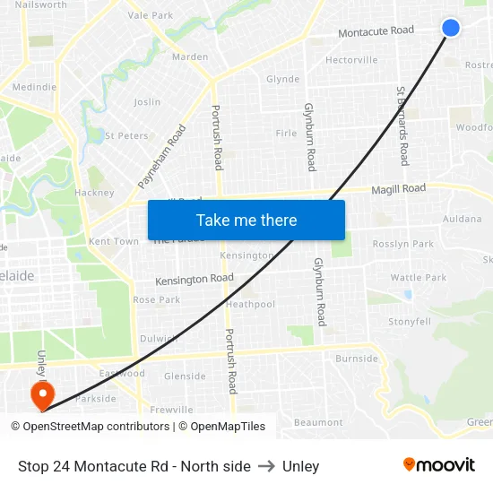 Stop 24 Montacute Rd - North side to Unley map