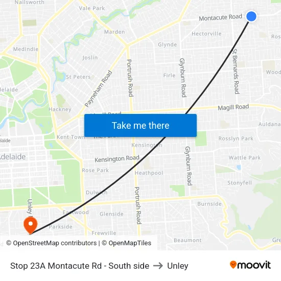 Stop 23A Montacute Rd - South side to Unley map
