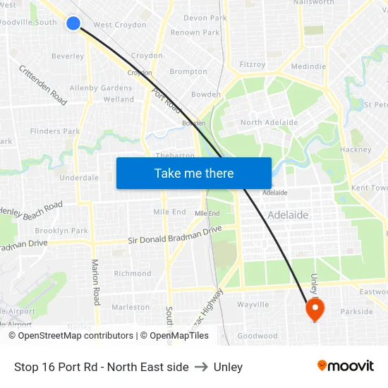 Stop 16 Port Rd - North East side to Unley map