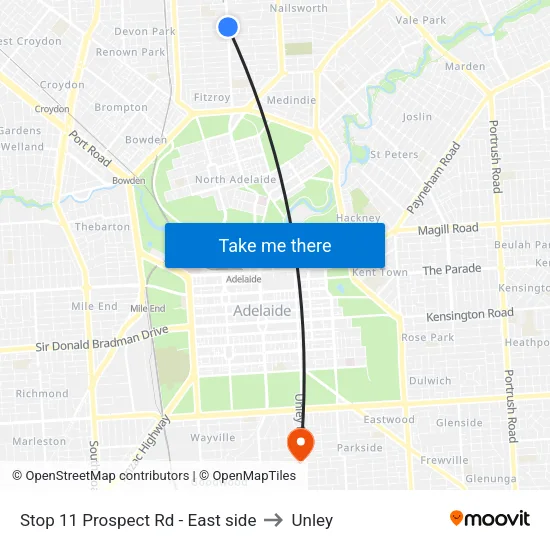 Stop 11 Prospect Rd - East side to Unley map