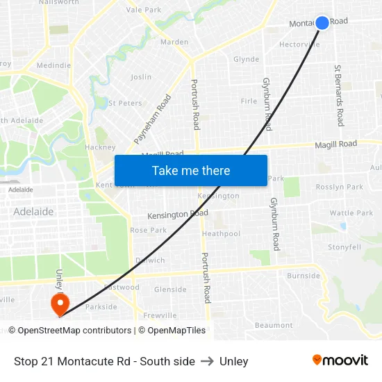 Stop 21 Montacute Rd - South side to Unley map