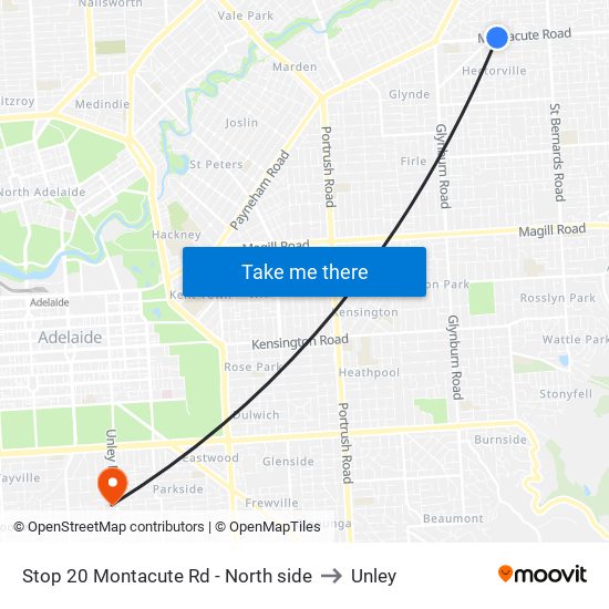 Stop 20 Montacute Rd - North side to Unley map