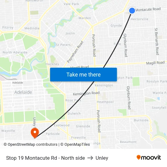 Stop 19 Montacute Rd - North side to Unley map
