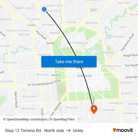 Stop 12 Torrens Rd - North side to Unley map