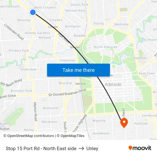 Stop 15 Port Rd - North East side to Unley map